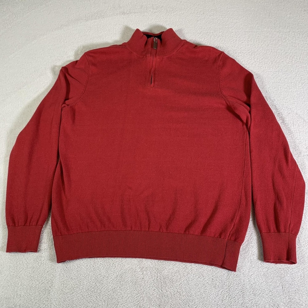 Mark Law Sweater Mens Large Red‎ Quarter Zip Mock Neck 100% Cotton Knit Pullover